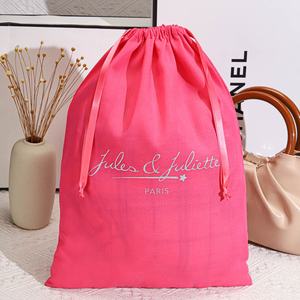 Sac de shopping en coton avec cordon de serrage 30*40 cm, logo personnalisé imprimé, coton mousseline <span class=keywords><strong>rose</strong></span>, pochette d'emballage pour vêtements et chaussures - Product Image 1