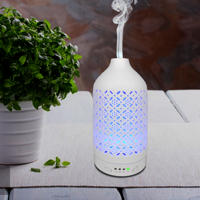 Diffuseur d'huiles essentielles et humidificateur ultrasonique en céramique blanche avec éclairage LED, écologique, pour la maison, l'hôtel et le bureau
