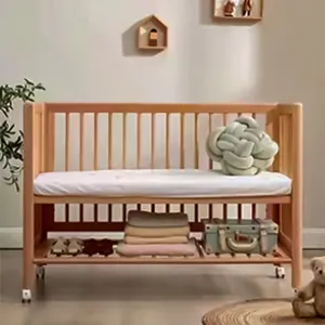 8 IN 1 EN 716 Lit pour bébé en hêtre tout en bois massif planche de rangement de lit multifonctionnelle mobile peut être utilisée comme planche à dessin comme bureau
