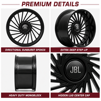 Jantes forgées monobloc 18-26 pouces noir brillant multi-rayons à déport profond avec capuchons flottants, jantes en alliage de luxe pour SUV grand format et berlines haut de gamme