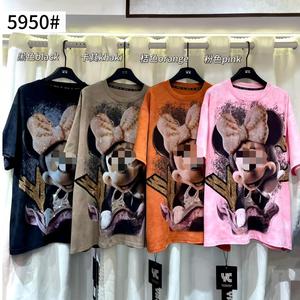 ODM Short Sleeve Crew Neck <strong>Top</strong> Thickened Brushed Style Loose Fit with Logo Decoration Long Clothing Length Camisetas De Mujer - Product Image 1