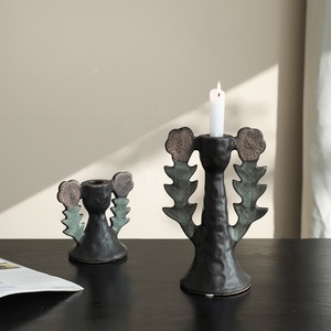 Candelabros <span class=keywords><strong>de</strong></span> Madera Pintados a Mano con Hojas Florales Negras, Arte Moderno, Estilo Botánico Antiguo, para Decoración del Hogar - Product Image 3