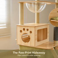 Grand arbre à chat en bois tout-en-un avec capsule spatiale, griffoir et maison pour chat peu encombrante pour la vente en gros