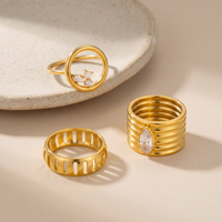 NOUVEAU Ensemble de bagues gourd épaisses style bohème, mini zircon, design unique inspiré de la mer Égée, Dazan, en acier inoxydable plaqué or PVD 18 carats, anti-ternissement, bijoux pour femme