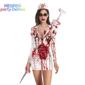 Costume d'infirmière zombie sexy HESPER pour Halloween, robe gothique victorienne à col rond, coupe ajustée, manches longues, pour cosplay adulte - Product Image 1