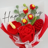 Selesai rajutan Crochet bunga matahari aster mawar Lily bunga buatan pernikahan dekorasi rumah hadiah Hari Valentine bunga
