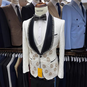 Costume <span class=keywords><strong>Homme</strong></span> Sur Mesure Nouveau, Costume de Mariage 3 Pièces Orné de Cristaux Perles, pour Performance Marié. Veste <span class=keywords><strong>Homme</strong></span> Costume <span class=keywords><strong>Italien</strong></span> de Haute Qualité - Product Image 5