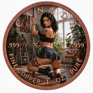 1 Ons Koin Tembaga Murni Kanada .999 Fine Pole Dancer Tattoo Lady Medali Tembaga Berwarna - Product Image 1