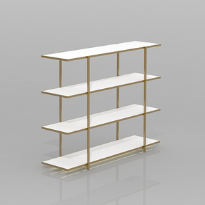 <strong>Gold</strong> Metal Frame 4 Tier Display Shelf White Wood <strong>Shelving</strong> <strong>Unit</strong> for Retail Store Boutique Product Display Stand - Product Image 1