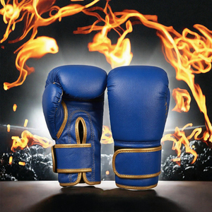 Gants de boxe en cuir bleu avec sangle de poignet réglable et fermeture Velcro – Équipement d'entraînement pour adultes - Product Image 3