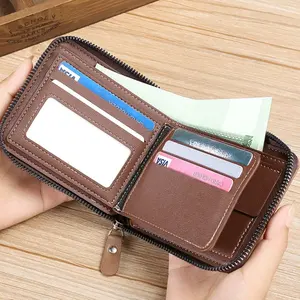 2022ใหม่กระเป๋าสตางค์ผู้ชายกระเป๋าใส่เหรียญหนัง PU กระเป๋าใส่บัตรแบบสั้นกระเป๋าสตางค์อเนกประสงค์มีซิปกระเป๋าใส่เงินของขวัญสำหรับคุณพ่อ