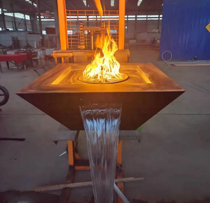 Fontaine d'eau pour foyer extérieur, Fontaine d'eau en acier Corten pour foyer, Foyer extérieur de luxe au gaz naturel - Product Image 1