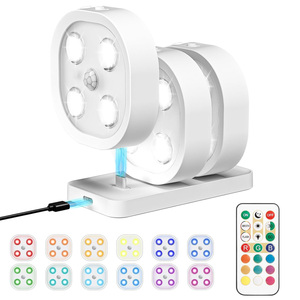 <b>Motion</b> <b>Sensor</b> Step <b>Light</b>, Rechargeable Puck <b>Lights</b> with Remote, Under Cabinet <b>Lights</b> with 3 Colors&RGB, Magnet Stick on <b>Light</b> - Product Image 1