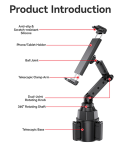 Giá đỡ cốc xe hơi 2 trong 1 ABS, tích hợp giá đỡ máy tính bảng, xoay 360 độ, xuất xưởng trực tiếp °   Xoay kép 180 độ °   Khớp nối cho iPad và điện thoại ổn định - Product Image 5