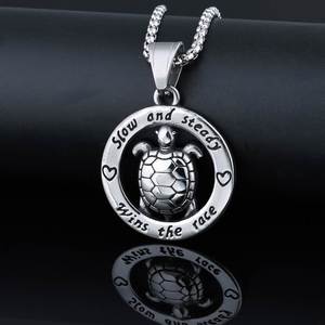 Collar De Pareja De Acero Inoxidable Stainless Steel Small Turtle Pendant Necklace for Couple Men Women Inspirational Letter - Product Image 3