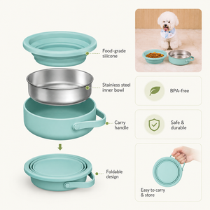 Comedero para Mascotas de 52 oz, Plegable para Viajes al Aire Libre, Tazón para Perro 2 en 1 de Acero Inoxidable para Border Collie y Pug - Product Image 2