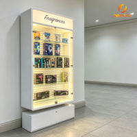 Vitrine d'exposition pour téléphones avec serrure, armoire de présentation murale en verre avec éclairage LED pour produits électroniques 3C