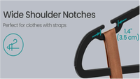 Cintres en plastique PP gain de place avec crochets et rails, encoches larges pour les épaules de 0,2 po, moulés par injection, noir encre, personnalisables pour vêtements