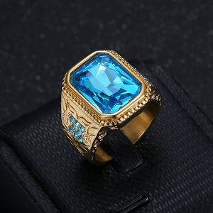 핫 세일 인기있는 남성 와이드 빅 블루 지르콘 돌 스테인레스 스틸 반지 남성용 - Product Image 4