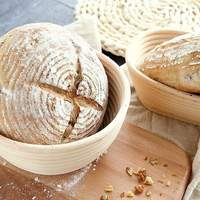 Juego de cestas de ratán para fermentar pan, ovaladas de 10 pulgadas y de 9 pulgadas, suministros para masa madre, herramientas de panadería, aptas para horno, con forros