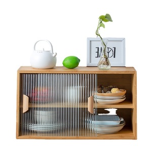 New wooden tabletop <b>sideboard</b>, double-layer glass dish cabinet, kitchen countertop tea cabinet, <b>mini</b> coffee cabinet for home - Product Image 4