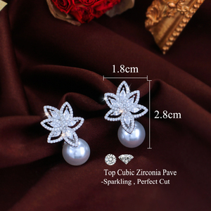 Haute qualité coréen argent plaqué cubique Zircon fleur goutte mariée perle boucles d'oreilles pour les femmes <span class=keywords><strong>Costume</strong></span> de mariage bijoux quotidiens - Product Image 6