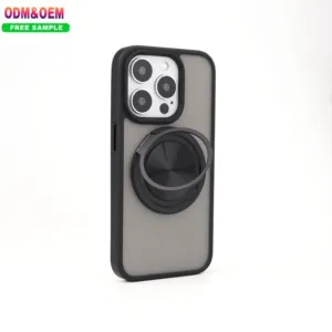 Coque de téléphone personnalisée avec support rotatif à 360 degrés Coque magnétique givrée avec caméra pour 13 14 15 Pro Max