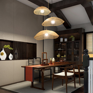 Lámpara colgante tejida de bambú, forma ovalada, fuente de luz LED E27 para hoteles, casas de huéspedes, restaurante, decoración de casa de té - Product Image 2