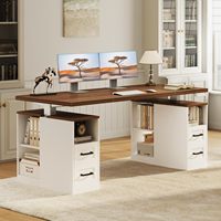 Bureau d'ordinateur SENYU style ferme avec tiroirs, bureau double pour 2 personnes, bureau de jeu, long bureau d'écriture