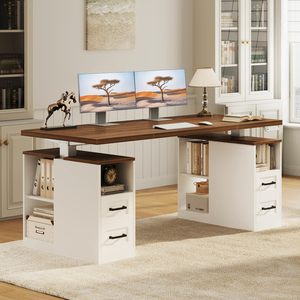 SENYU Farmhouse Computer <b>Desk</b> with Drawers 2 Person Home Office <b>Desk</b> Gaming Double <b>Desk</b> <b>Long</b> Writing <b>Desk</b> - Product Image 2