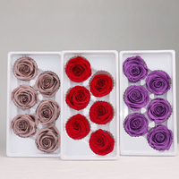 Lot de 6 roses éternelles de qualité supérieure (5-6 cm) – Rouge, Blanc, Rose – Vente en gros de roses préservées pour arrangements floraux DIY et cadeaux de la Saint-Valentin