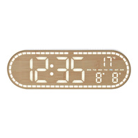 Jam Dinding Alarm Art Deco Desain Modern Gaya Kayu Sederhana LED Elektronik Multifungsi Vertikal Gantung GH8053