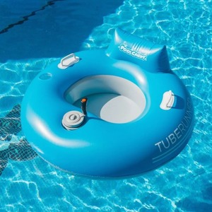 Bouée gonflable électrique PoolCandy Tuberunner bleue 114 cm, flotteur de piscine inclinable avec moteur à hélice pour adultes - Product Image 1