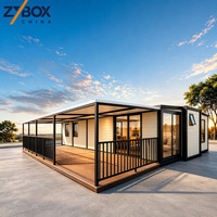 Maison conteneur extensible prête pour l'installation solaire, prête à être expédiée, villa modulaire préfabriquée avec mur en verre pour les États-Unis, l'Australie et les unités ADU.