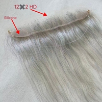 Listo para enviar: Cierre frontal de encaje suizo, extensiones de cabello humano virgen con línea de cabello invisible, color sal y pimienta para pacientes con alopecia.