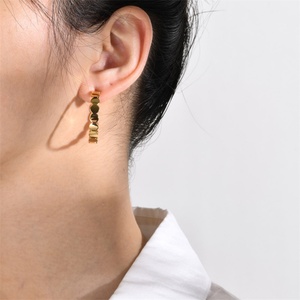 Fashion <b>Fine</b> Jewelry <b>Earring</b> 18k Gold Plated Link Hoop <b>Earrings</b> for Wedding Gift - Product Image 2