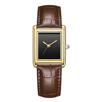 Nouvelle montre classique carrée pour homme et femme, design simple, bracelet en cuir tendance, montre à quartz résistante à l'eau