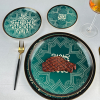 Assiette à dessert de 8 pouces en céramique verte, motif danse du lion, en porcelaine, pour la décoration de table, les fêtes et les mariages