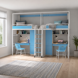 Lit superposé en métal avec bureau et casier, idéal pour appartement et dortoir – Dernier design en acier – Vente en gros usine - Product Image 3