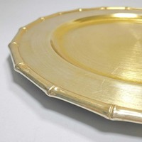 Assiette de présentation ronde décorative Annielu de luxe pour mariage, 13 pouces, en acrylique jaune avec bordure en perles de bambou, durable, pour événements et dîners