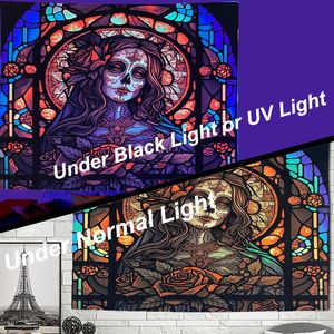 <span class=keywords><strong>Tapisserie</strong></span> fluorescente UV réactive Halloween décor <span class=keywords><strong>tapisserie</strong></span> diffusion en direct fond suspendu tissu noir lumière <span class=keywords><strong>tapisserie</strong></span> - Product Image 5