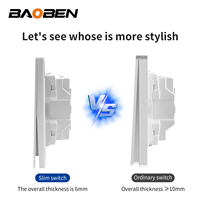 Panel de interruptor y enchufe BAOBEN ultrafino tipo 86, blanco mate, para el hogar, 16A, de un solo interruptor con doble control, 5 orificios, con luz de neón
