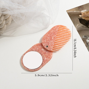 Tùy chỉnh màu sắc logo cellulose acetate Hai Sử dụng Pocket trang điểm gương lược du lịch yếu tố cần thiết Tóc Lược - Product Image 3