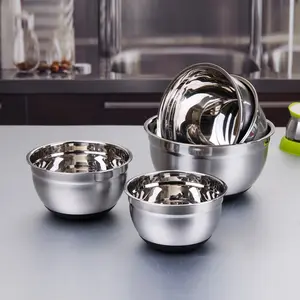 Set Mangkuk Pencampur Stainless Steel, 5 Ukuran Berbeda dengan Mangkuk Salad Bawah Anti Selip