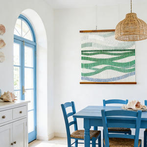 Décoration murale tissée tropicale côtière, motif vague ombrée en fil de coton, pour chambres en bord de mer ensoleillées - Product Image 2