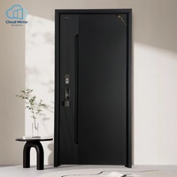 Porte d'entrée blindée à feuille unique, sculptée à l'extérieur, avec poignée bicolore, pour résidence moderne auto-construite