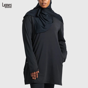 Haut <span class=keywords><strong>de</strong></span> Sport Zippé à Col Rond <span class=keywords><strong>pour</strong></span> Femmes Musulmanes, Design Personnalisé, Vêtement <span class=keywords><strong>de</strong></span> Sport Modeste Traditionnel, Couleur Unie, Tenue Sportive - Product Image 2