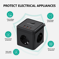 Multiprise Cube norme européenne 10A 5m avec 3 prises CA et 2 ports USB-A et 1 port USB-C – Prise électrique durable