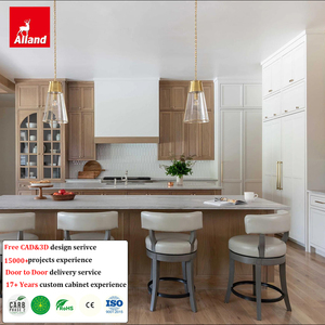Buffet <span class=keywords><strong>d</strong></span>'angle de cuisine Alland en chêne <span class=keywords><strong>blanc</strong></span> naturel, à grande hauteur, avec portes vitrées et arche, meuble de rangement de luxe - Product Image 2