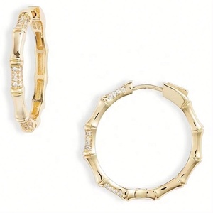 Custom Jewelry Wholesale Luxury Dress Jewelry 925 <b>Sterling</b> <b>Silver</b> 18k Gold <b>Silver</b> Plated Diamond CZ Carved Bamboo <b>Hoop</b> <b>Earrings</b> - Product Image 1